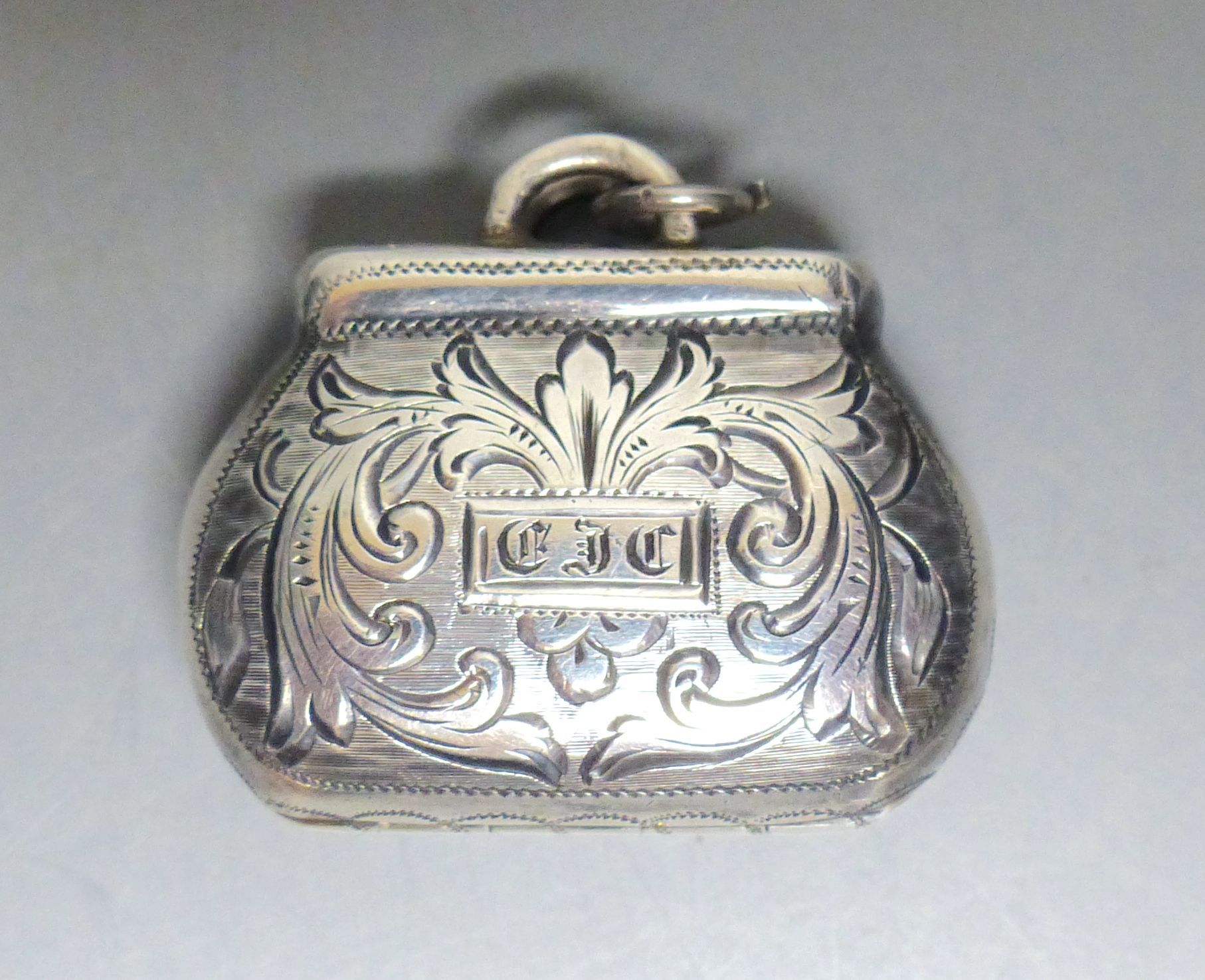 A Victorian novelty silver vinaigrette, modelled as a handbag, Joseph Wilmore, Birmingham, 1841, 28mm,
